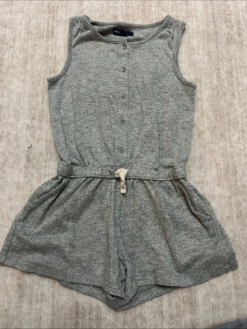 GAP Heather Gray Knit Sleeveless Romper with Drawstring